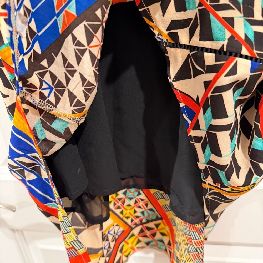 ASTR Multicolor Geometric Print Mini Dress Halter Neck High Low Hem sz M - Picture 7 of 11